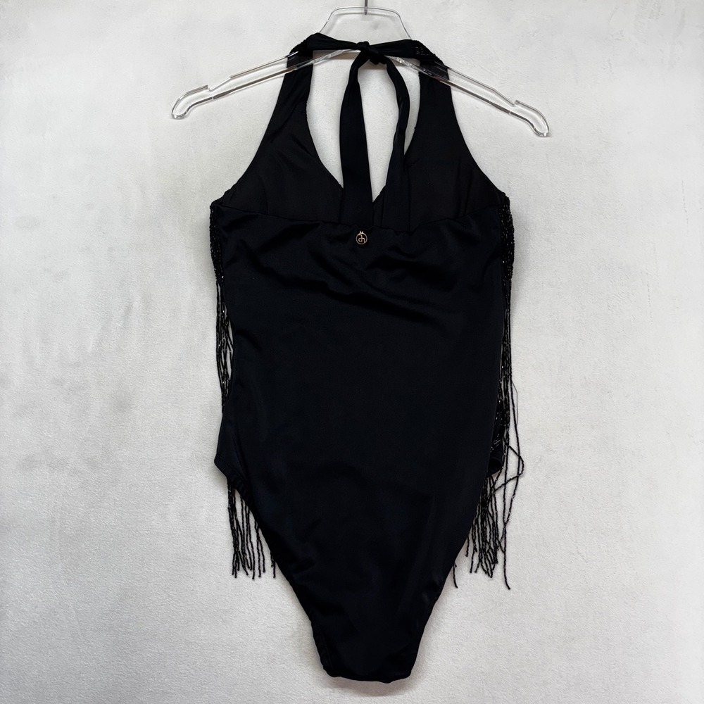 Amita Naithani Black Fringe Halter suit Size 6 Lace Trim Festival Boho